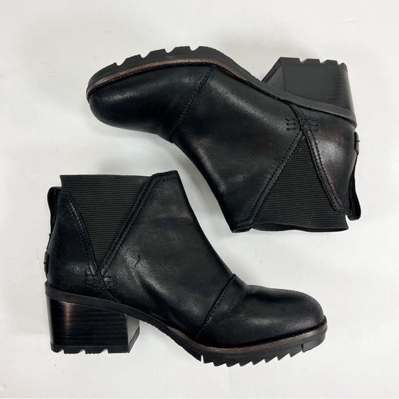 Sorel Cate Chelsea Ankle Boot Black Leather Block Heel Bootie Women’s size 5 - Picture 11 of 12